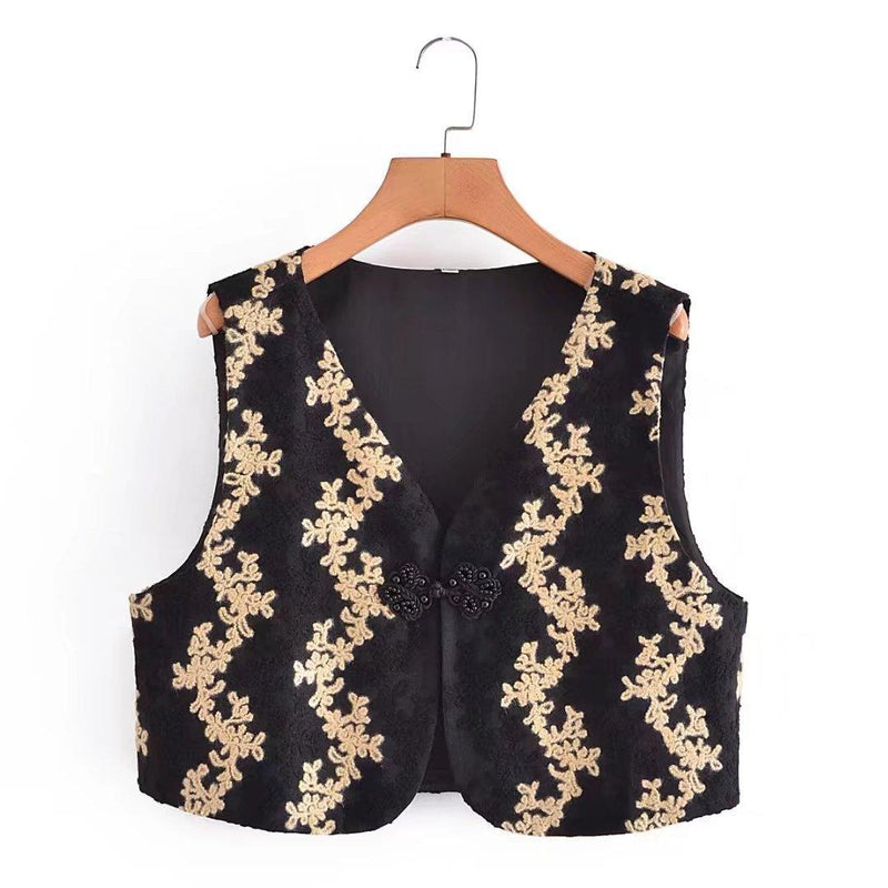 Women Vest Embroidery Short Vest Design Sense