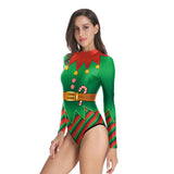 Ugly Christmas Sweater Autumn Long Sleeve Zipper Women's Sports Indoor Swimsuit