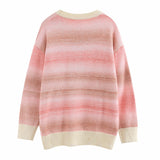 Women Sweater Gradient Color Striped Knitted All-Matching Sweater