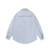 Men Long Sleeved T Shirt Embroidered Denim Long Sleeve Shirt Men Spring and Autumn Wash Water Denim Shirt Coat