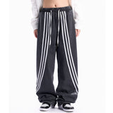Men Jeans Patchwork Stripes Retro Loose Casual