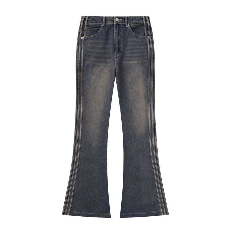 Men Jeans Bell-Bottom Pants Loose Hip Hop Side Stripes