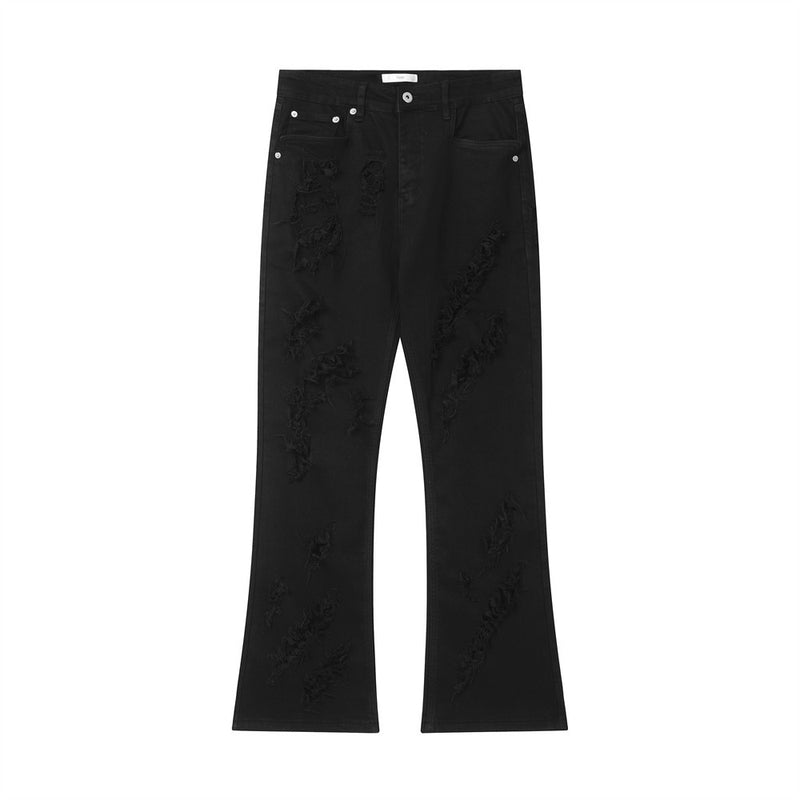 Men Jeans Ripped Bell-Bottom Pants Fashion Loose