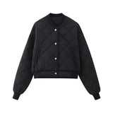 Women Cotton Coat Rhombus Baseball Uniform Jacket