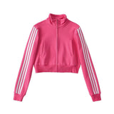 Women Hoodie Leisure Striped Short Style Sports