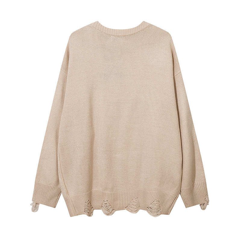 Men Sweater Loose Cool Sweater Hip Hop Casual Ripped