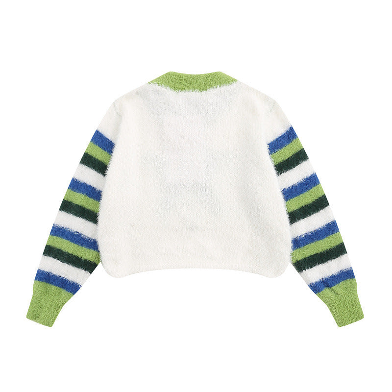 Women Sweater Contrast Color Five-Pointed Star Short Knitted Wool Loose