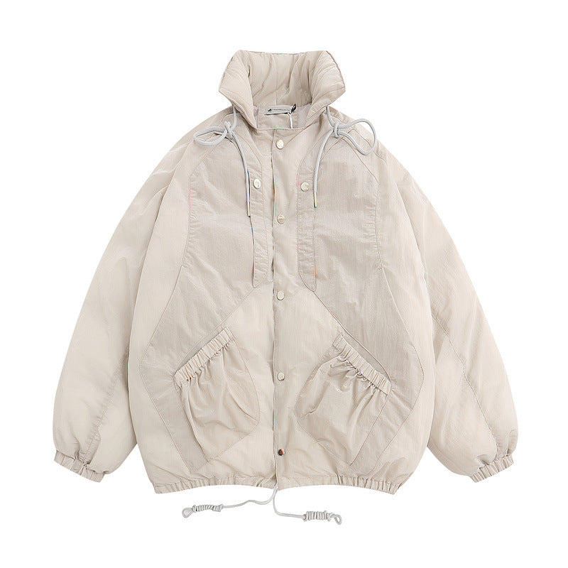 Men Coat Stand Collar Pure Color Thickened Bread Coat Jacket
