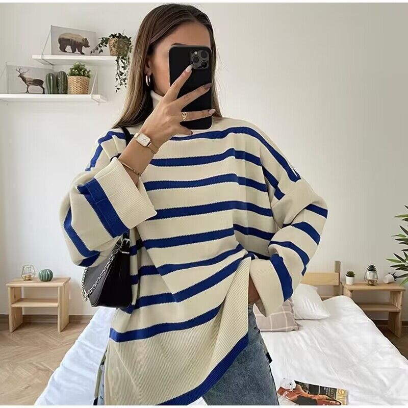 Women Work Business Casual Sweats Striped Loose Casual Sweater