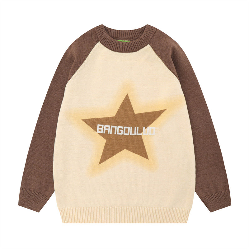 Men Sweater Five-Pointed Star Printed Sweater Loose