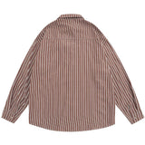 Men Long Sleeved T Shirt Flower Vertical Striped Long Sleeve Shirt Men's Spring and Autumn Loose Shirt Casual