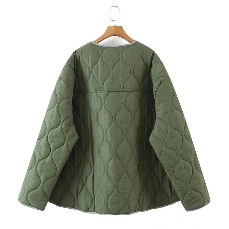 Women Cotton Coat Diamond Lattice Loose Fashion Casual