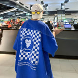 Men's T Shirt Summer Pure Cotton Loose Checkerboard Plaid Printing