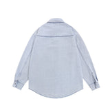 Men Long Sleeved T Shirt Embroidered Denim Long Sleeve Shirt Men Spring and Autumn Wash Water Denim Shirt Coat
