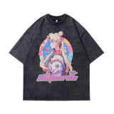 Men T-Shirt Dinosaur Print Heavy Distressed Retro