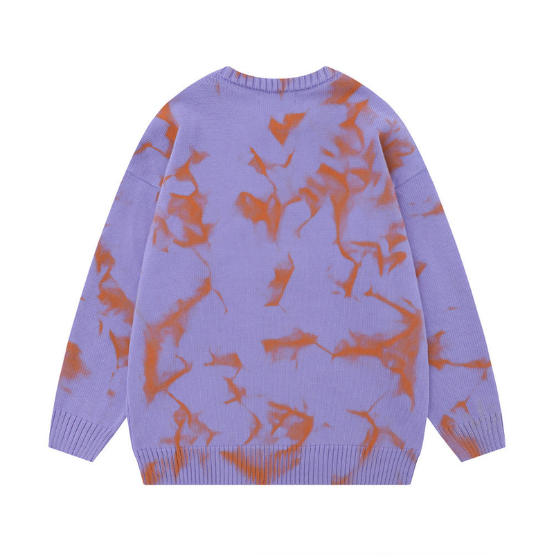 Men Sweater Tie-Dyed Embroidered Sweater Loose Autumn and Winter