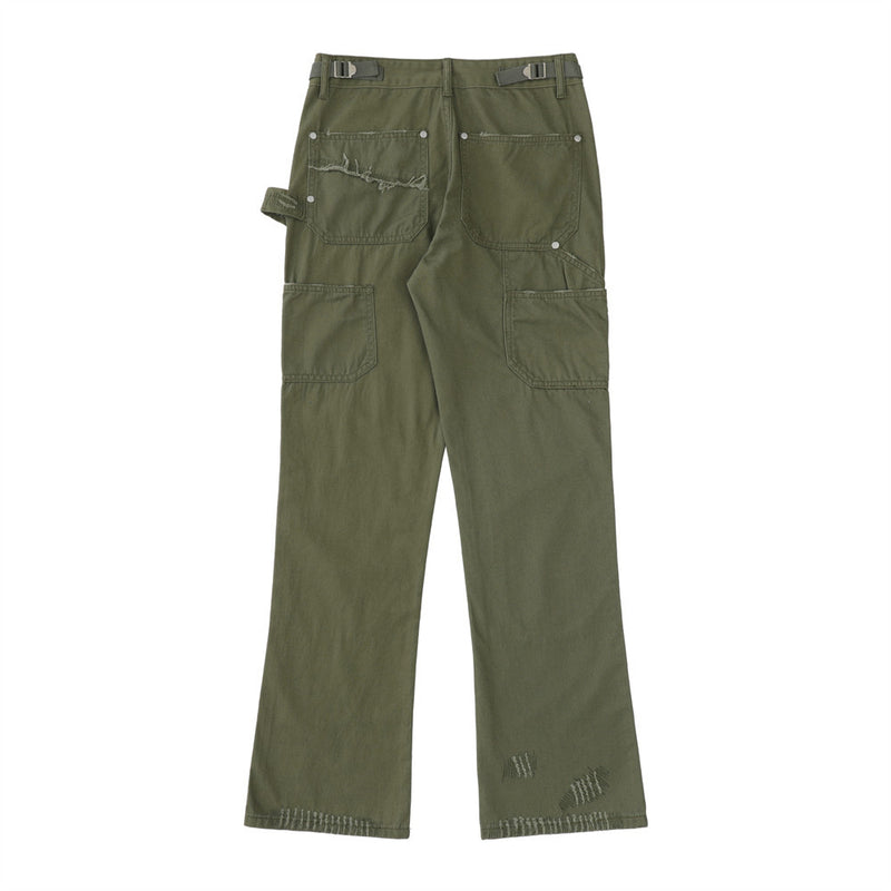 Men Jeans Patchwork Pocket Tooling Retro Worn Loose