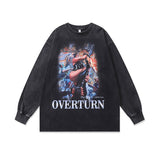 Mens Vintage Long Sleeve Shirt Printed Washed Long Sleeve T-Shirt
