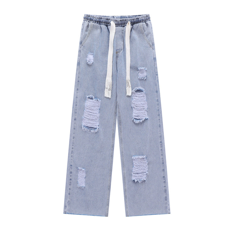 Men Jeans Ripped Frayed Casual Loose