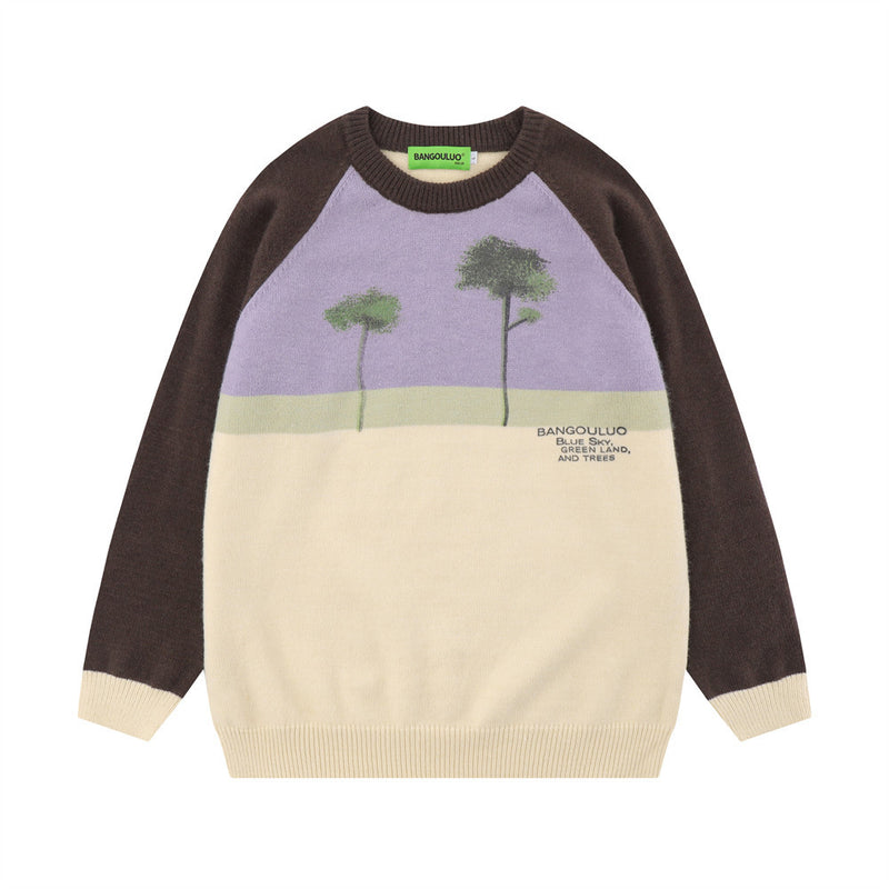 Men Sweater Tough Tree Pattern Knitted Sweater