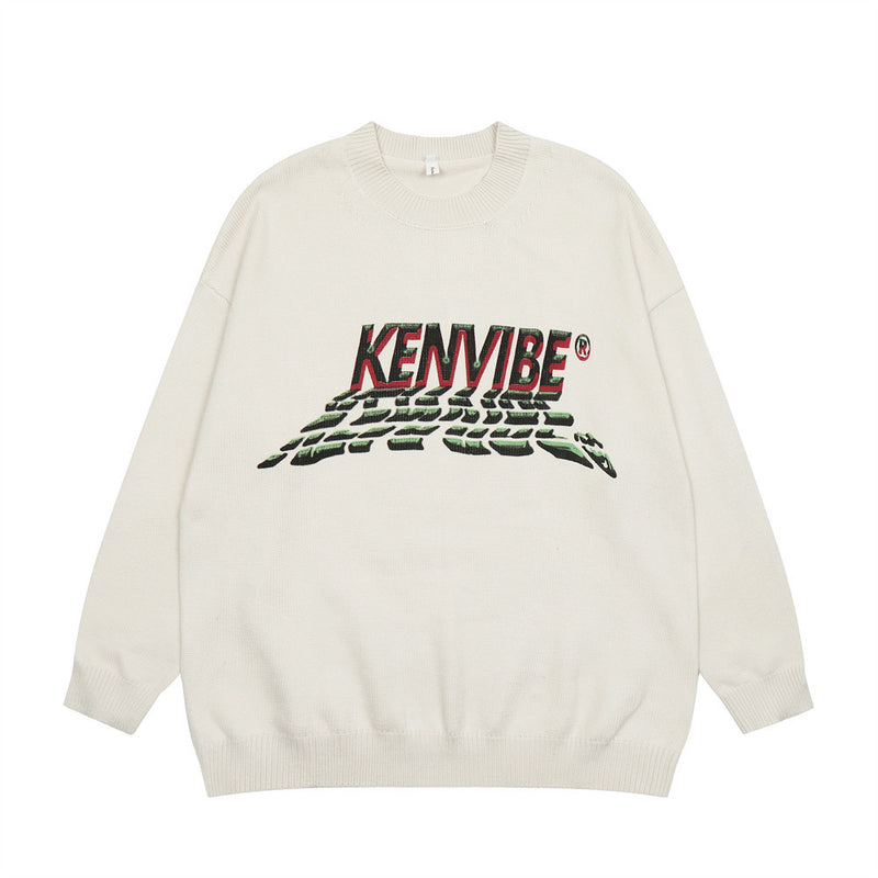 Men Sweater Printed round Neck Sweater Casual Loose