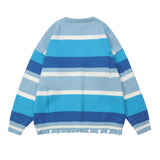 Men Sweater Stripe Knitted Sweater Hook Flower Hole