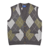 Men Sweater Diamond Plaid V-neck Cardigan Sweater Vest