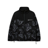 Men Cotton Padded Jacket Coat Printed Stitching Cotton Coat Jacket Men's Ins Loose down Jacket Cotton-Padded Jacket