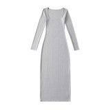 Women Dresses Skinny Sheath Stretch Long Sleeve Dress