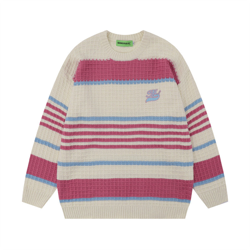 Men Sweater Mixed Color Stripe Jacquard Sweater