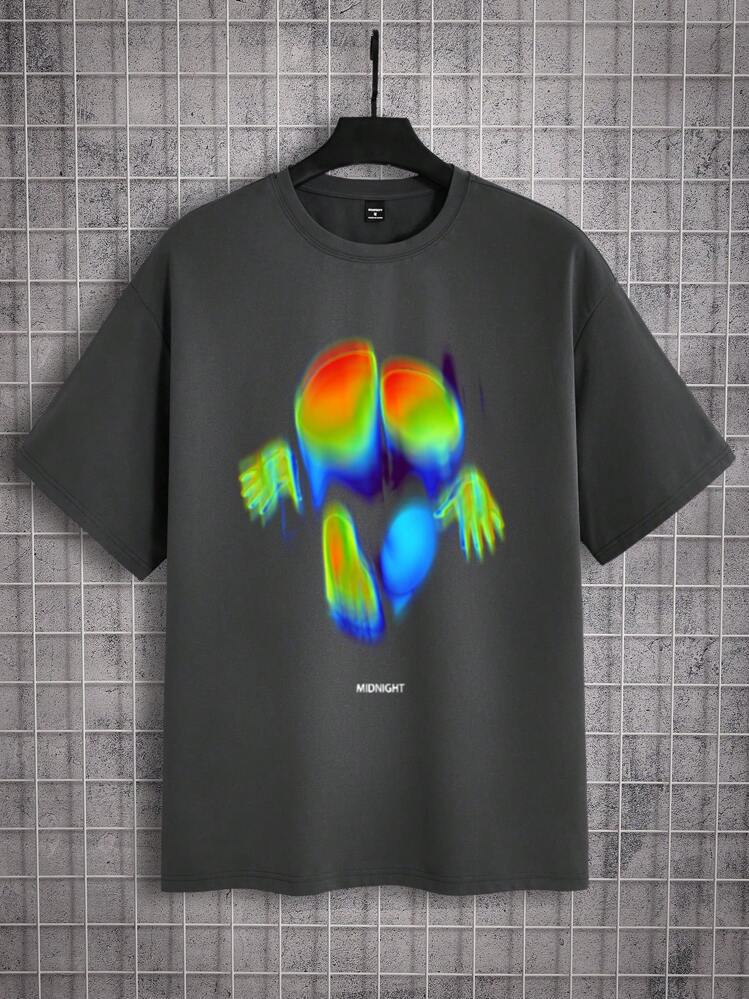 Men's Abstract Letter Print Wide Shoulder Short Sleeve