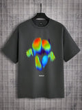 Men's Abstract Letter Print Wide Shoulder Short Sleeve