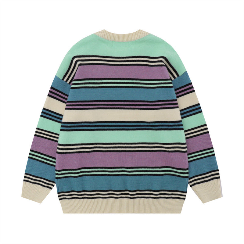 Men Sweater Striped Brocade Sweater Men's Loose