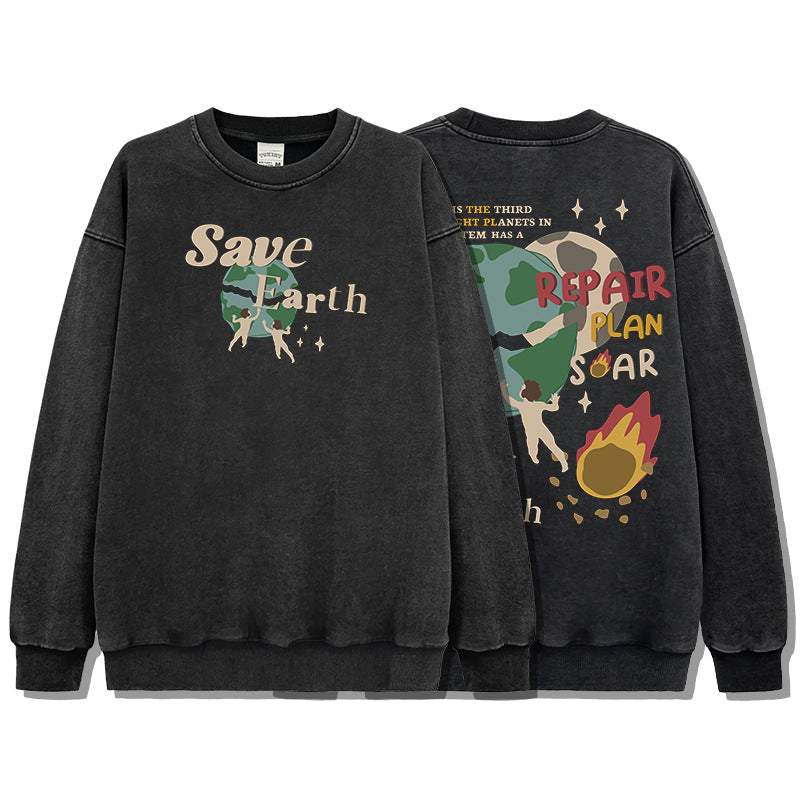 Unisex Long Sleeve Shirt Crew Neck Sweater High Street Loose