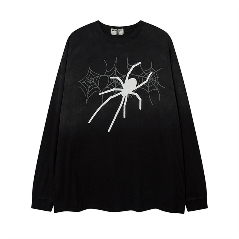 Men Long Sleeve T-shirt Dark Style Personality Spider Print