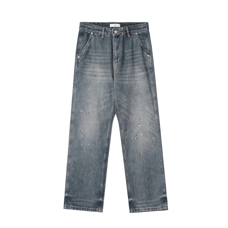 Men Jeans Splash-Ink Loose Distressed Wide Leg