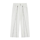Men Jeans Zipper Stitching Hole Worn Loose