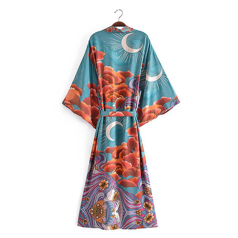Women Trench Coat Beach Shirt Moon Pattern Vacation Skirt