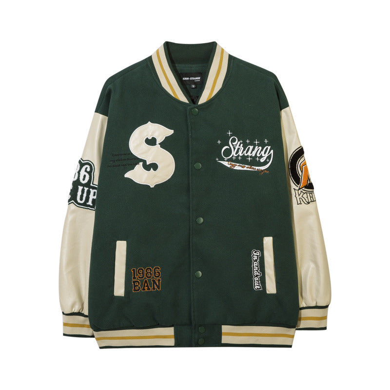 Women Jackets Retro College Style Embroidery Stitching Baseball Uniform Loose All-Match
