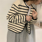 Women Knitted Cardigan Vintage Stripe Temperament Socialite