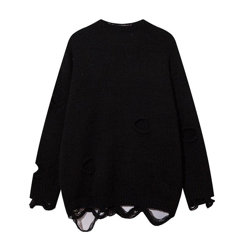 Women Sweater Solid Color Ripped Knit Oversize