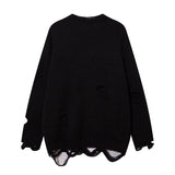Women Sweater Solid Color Ripped Knit Oversize