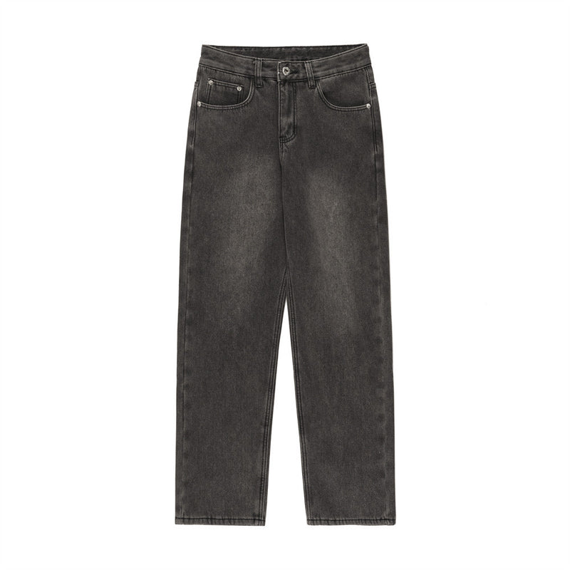 Men Jeans Fleece-Lined Thickened Distressed Casual Loose