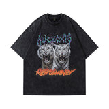 Men T-Shirt Distressed Rock Print Loose
