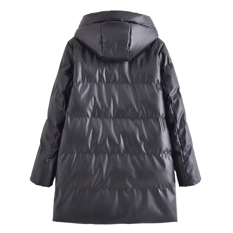 Women Cotton Coat Warm PU Leather Jacket
