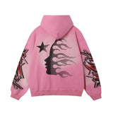 HS Hoodie Flame Vintage Print Loose