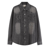 Long Sleeve Shirt Vintage Star Affixed Cloth Embroidered Cowboy Shirt