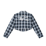 Men Long Sleeved T Shirt Plaid Letters Embroidered Shirt Coat Ins Leisure Cargo