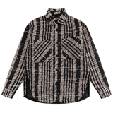 Men Long Sleeved T Shirt Stripe Thickening Shirt Coarse Flower Color-Contrast Check Loose Shirt Coat