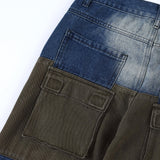 Men Jeans Stitching Polished White Personalized Punk Workwear with Pocket